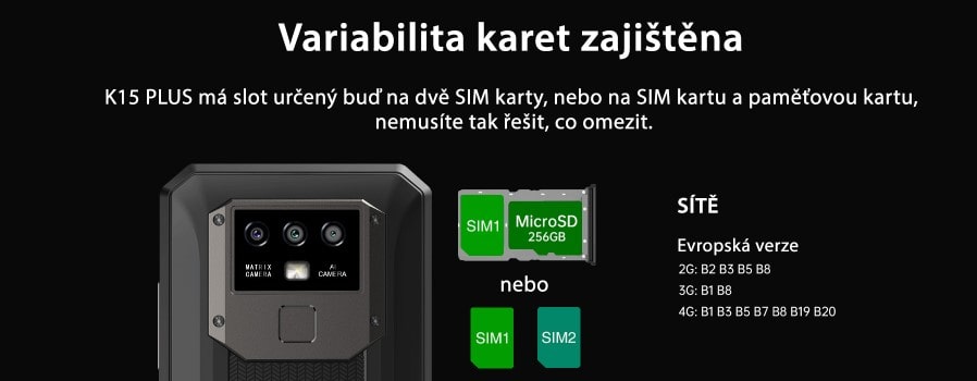 Oukitel K15 Plus dualSIM s hybridním slotem